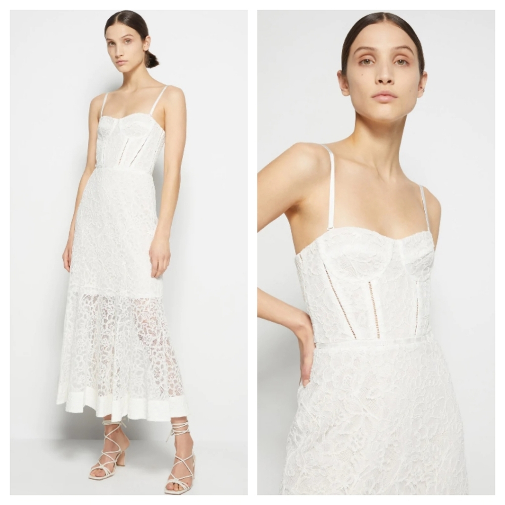 Jonathan Simkhai Midi Dress sz 4 White Lace Bustier Corset Bridal Prom